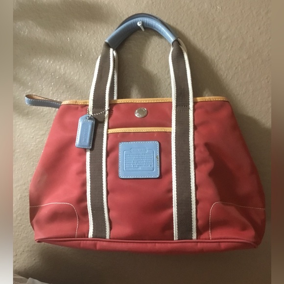 COACH VINTAGE RED NYLON HAMPTON BAG - Picture 1 of 16
